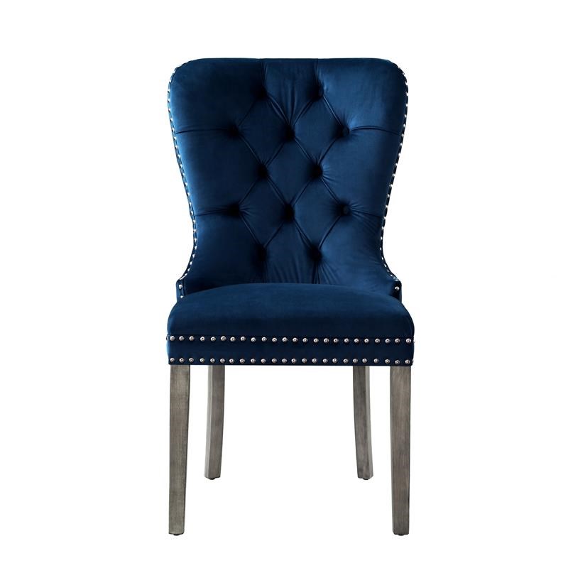 posh arthur velvet dining chair with nailhead trim navy blue (set of 2