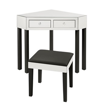 Posh Living Perry Mirrored Corner Bedroom Vanity With Stool In Black Jf97 07bk Cx