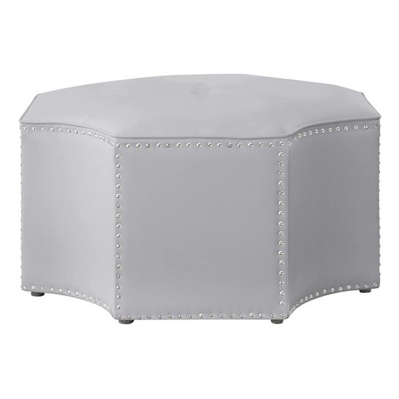Posh Living Runrawin Faux Leather Octagon Cocktail Ottoman in Silver