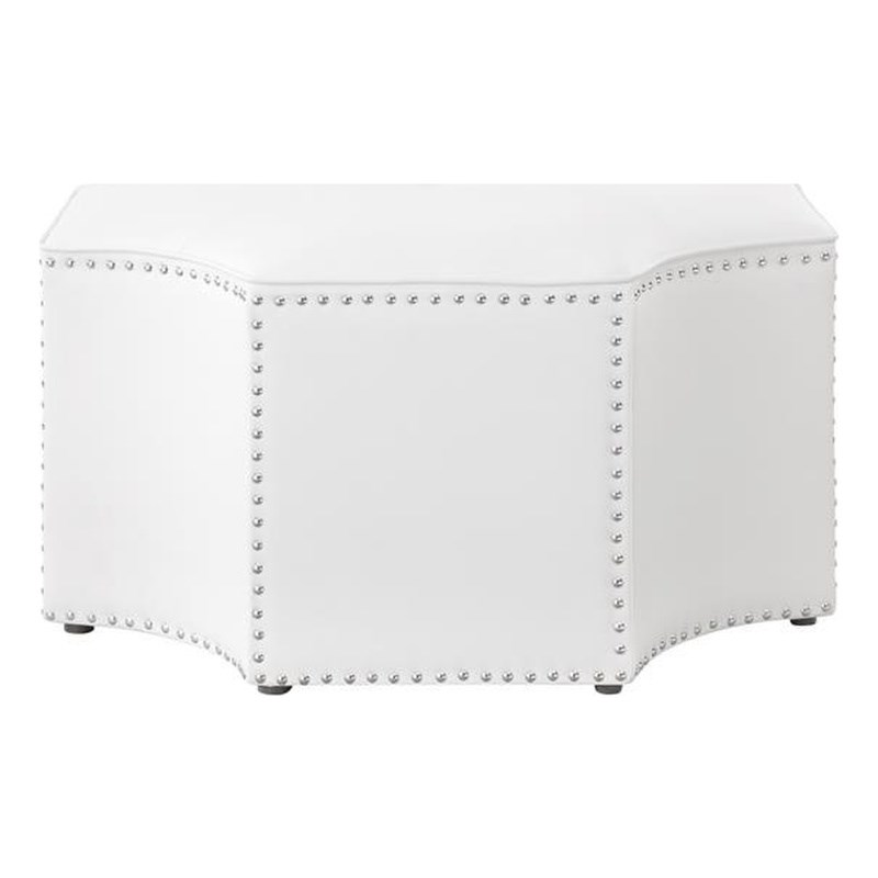 Posh Living Runrawin Faux Leather Octagon Cocktail Ottoman in White