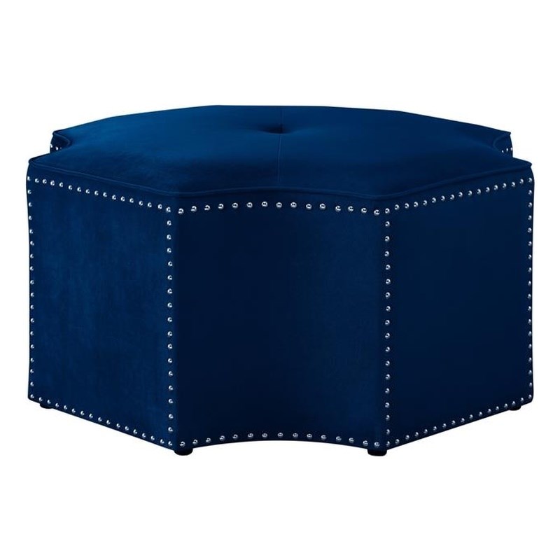 Posh Living Runrawin Velvet Upholstered Octagon Cocktail Ottoman in Navy Blue