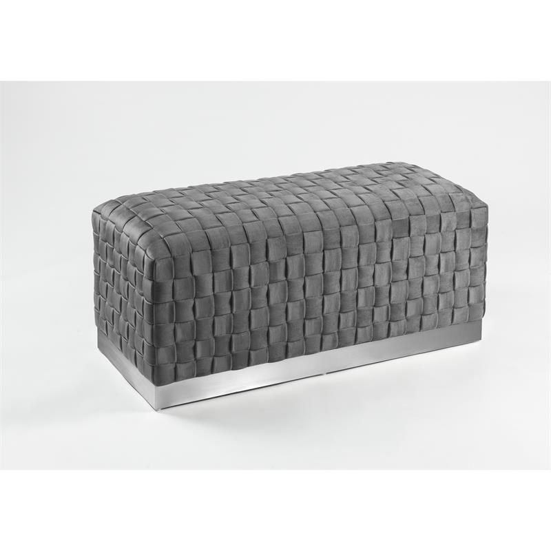 Posh Living Michirin Woven Velvet Bench in Gray/Chrome