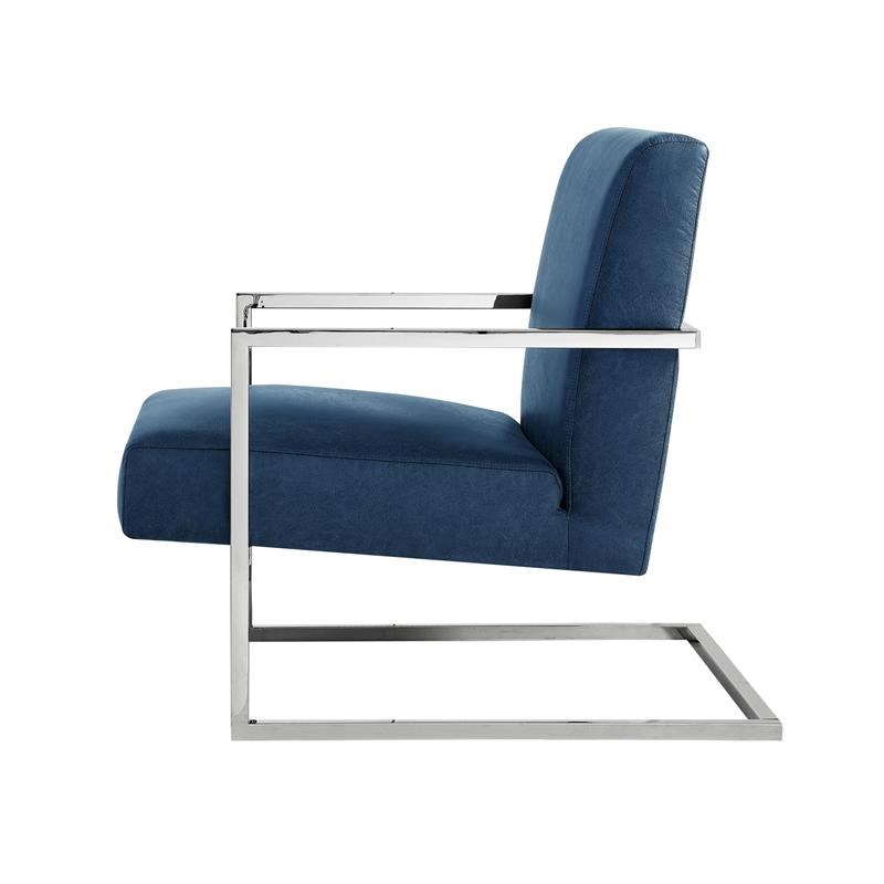 Posh Living Xzavier Faux Leather Accent Chair in Navy/Chrome