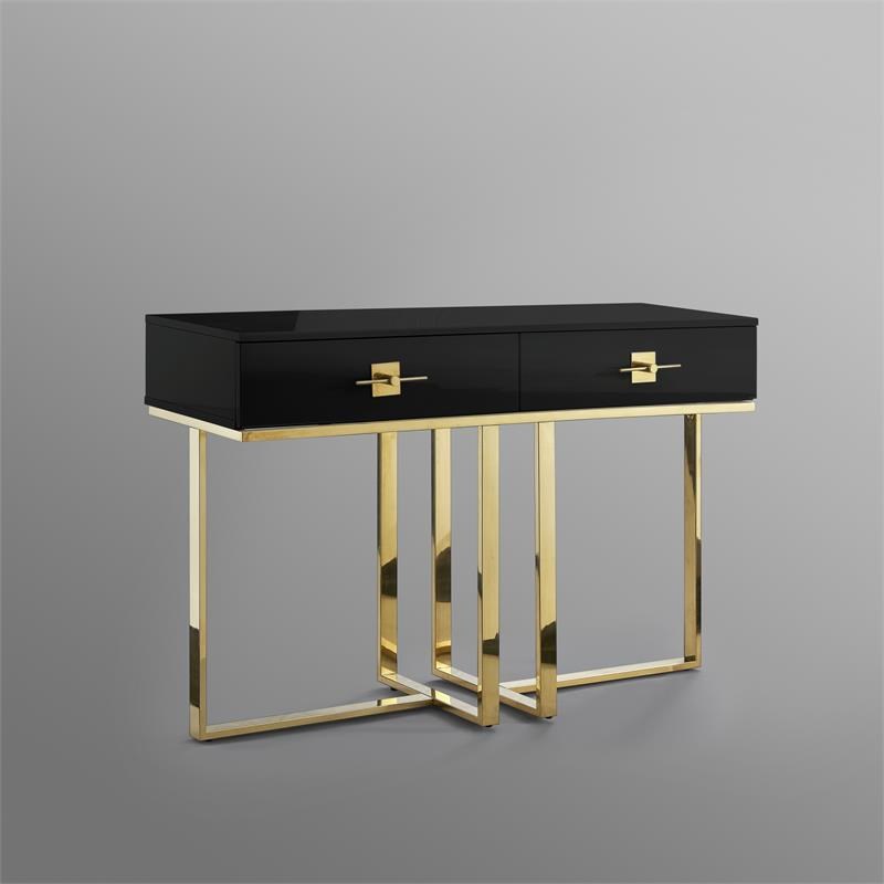 Posh Living Mano 2 Drawers Stainless, Black Gold Console Table