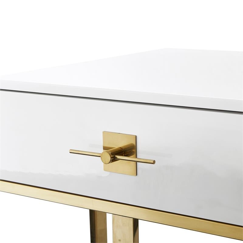 Posh Living Mano 1-Drawer Stainless Steel Base End Table in White/Gold