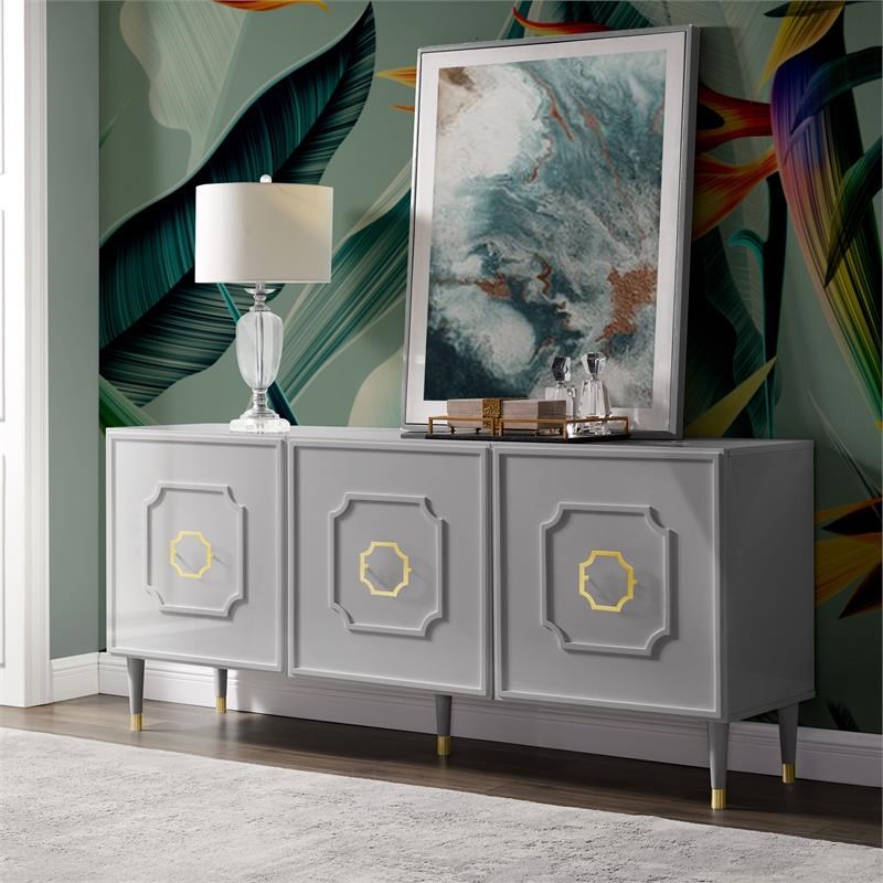 Inspired Home Keao 3 Doors Sideboard Buffet in Light Gray