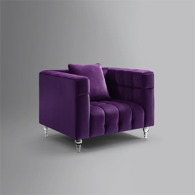 Adalyn Club Chair Purple Velvet  Biscuit Tufted Lucite Leg