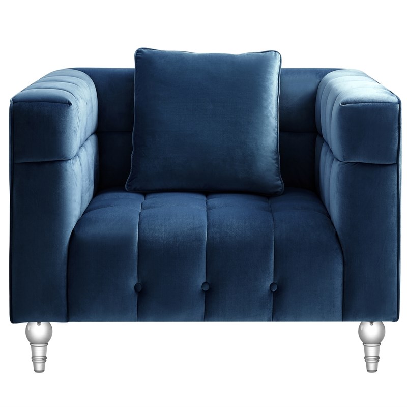 Adalyn Club Chair Navy Blue Velvet  Biscuit Tufted Lucite Leg