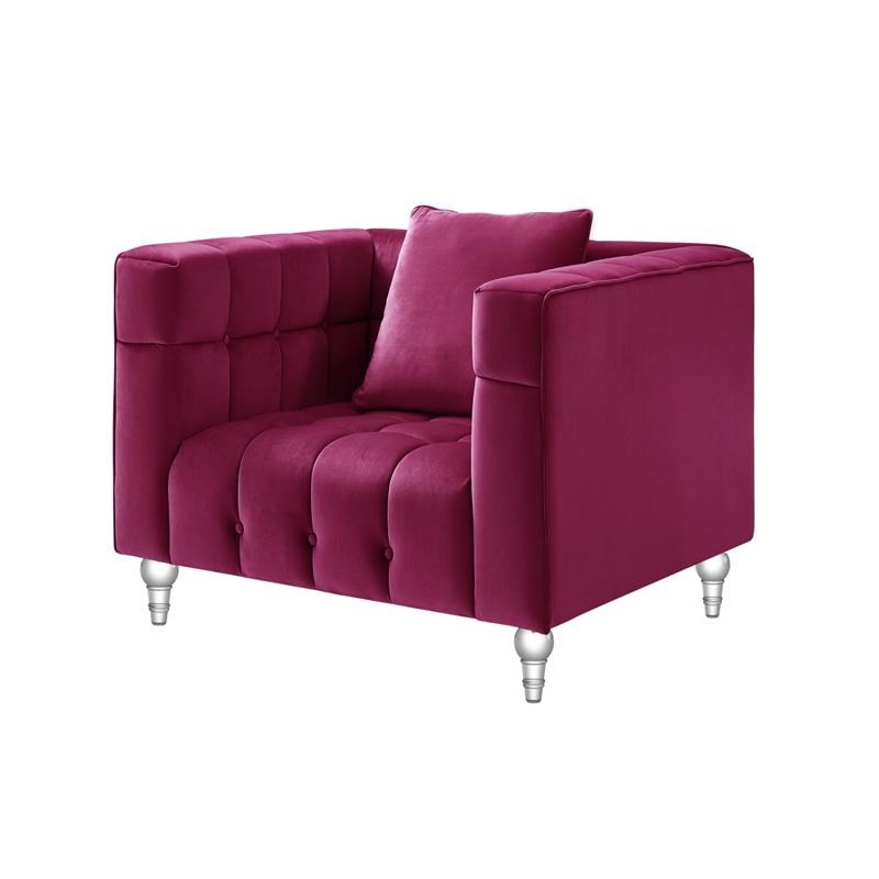 Adalyn Club Chair Fuchsia Pink Velvet  Biscuit Tufted Lucite Leg