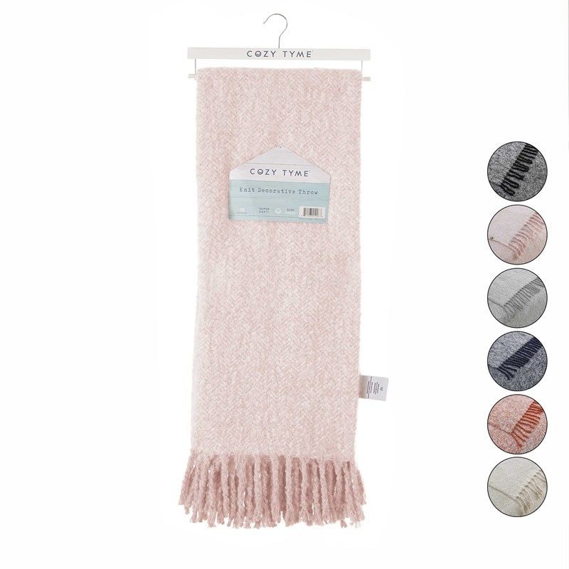 Krish  Blush Acrylic 50x60 Inches Faux Mohair Tassels Knit Throw Blanket