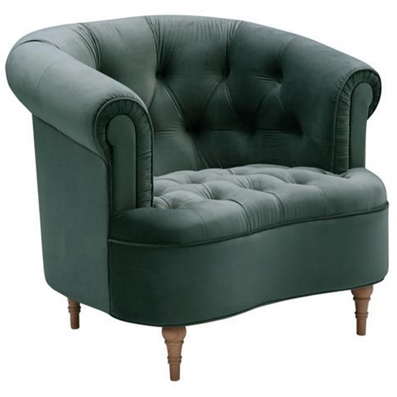 Winifred Accent Chair Hunter Green Velvet  Upholstered Button Tufted Rolled Arms