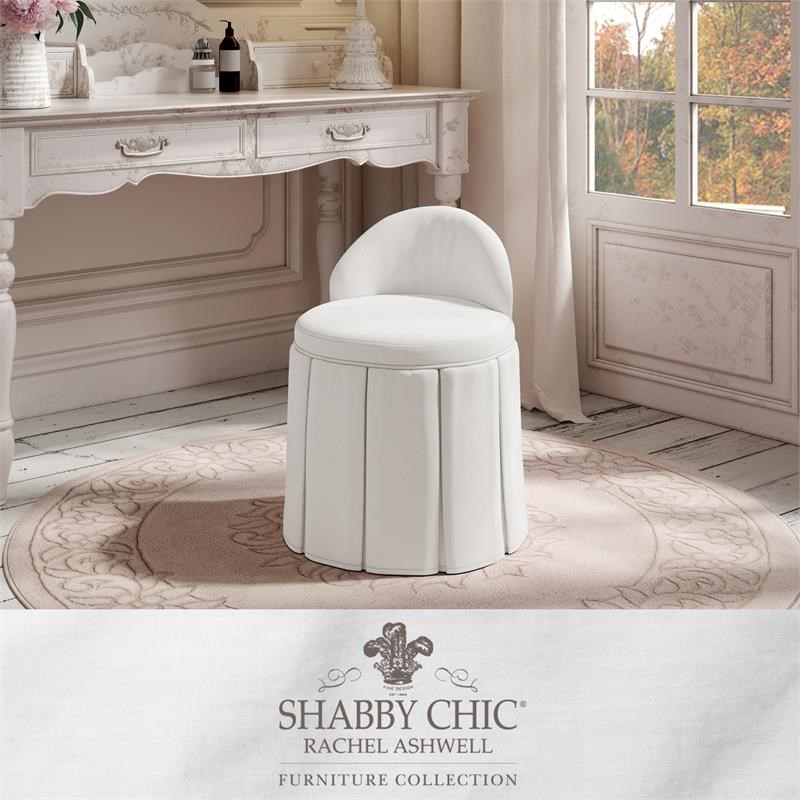 Adleigh Vanity Stool Cream White Linen 17.9L x 18.5W x 23.6H Slipcover