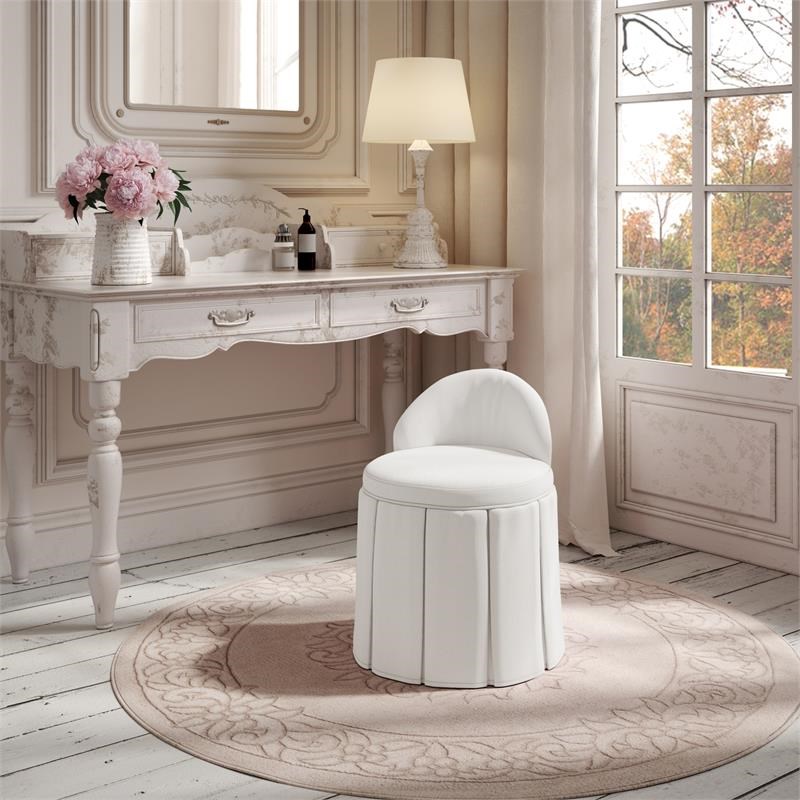 Adleigh Vanity Stool Cream White Linen 17.9L x 18.5W x 23.6H Slipcover