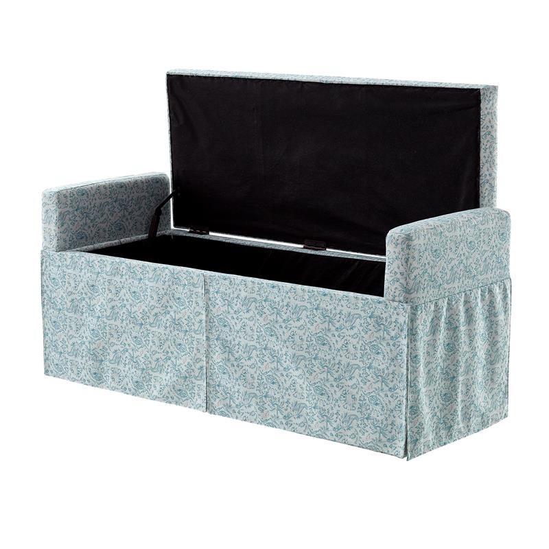 Khloee Bench Indes Blue Ground Linen 50.2L x 19.6W x 22H Upholstered Square Arms