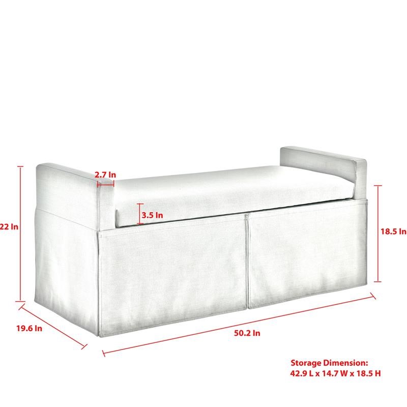 Khloee Bench Pure White Linen 50.2L x 19.6W x 22H Upholstered Square Arms