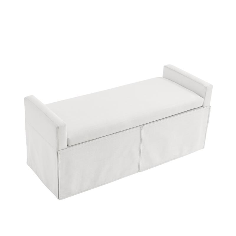 Khloee Bench Pure White Linen 50.2L x 19.6W x 22H Upholstered Square Arms
