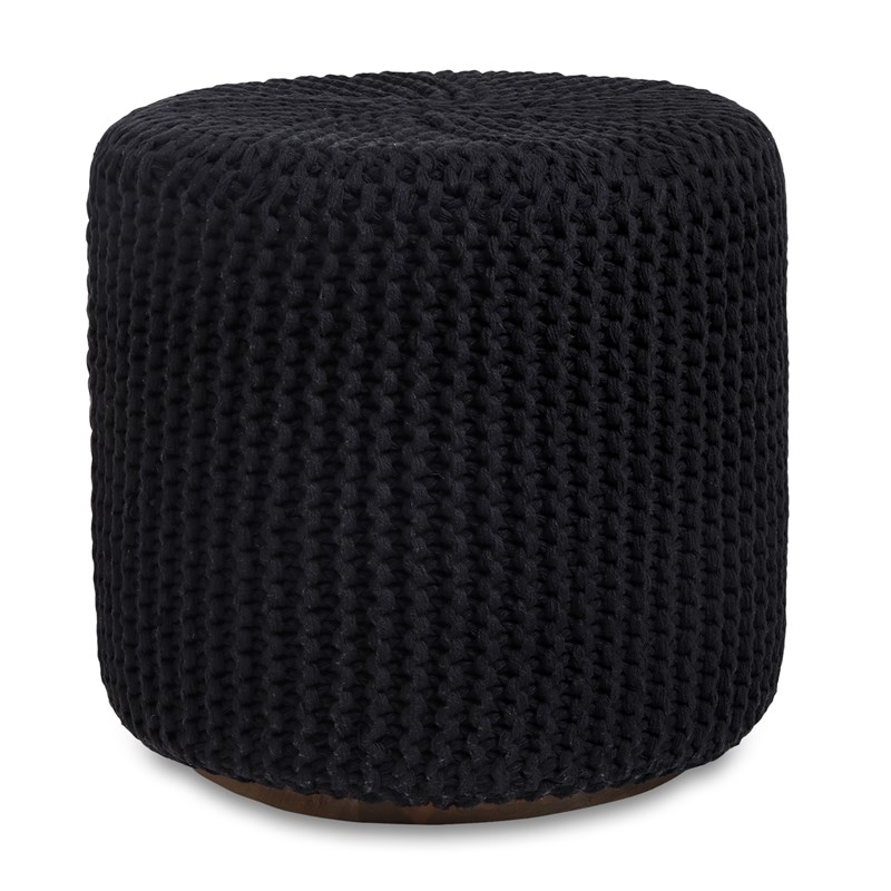 Posh Living Brayton Cotton Yarn 3-in-1 Pouf/Ottoman/End Table Black