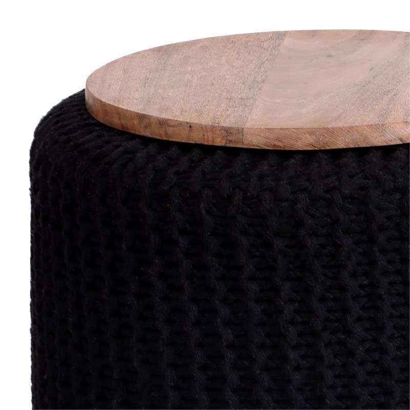 Posh Living Brayton Cotton Yarn 3-in-1 Pouf/Ottoman/End Table Black