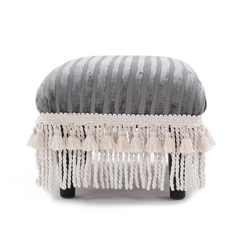 Fiona Traditional Decorative Footstool Ash Grey Striped