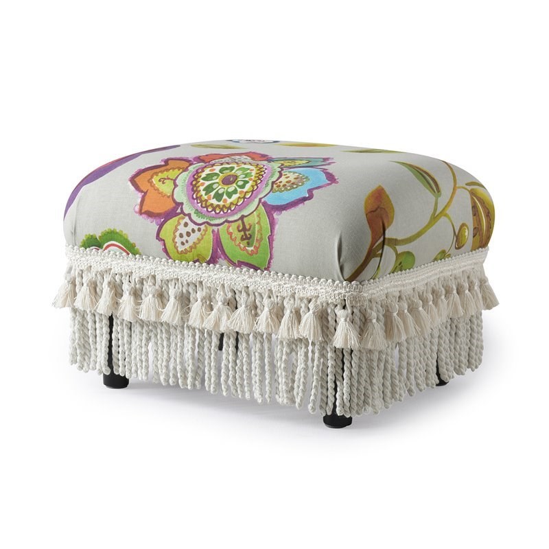 Fiona Traditional Decorative Footstool Off White Floral