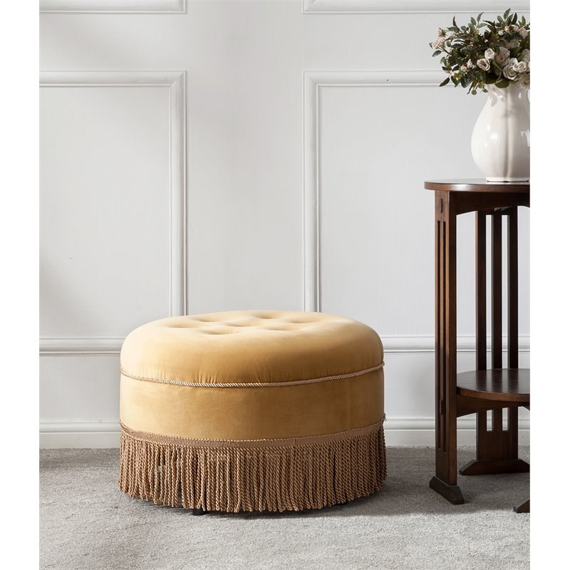 yolanda tufted decorative round ottoman gold velvet 2345959