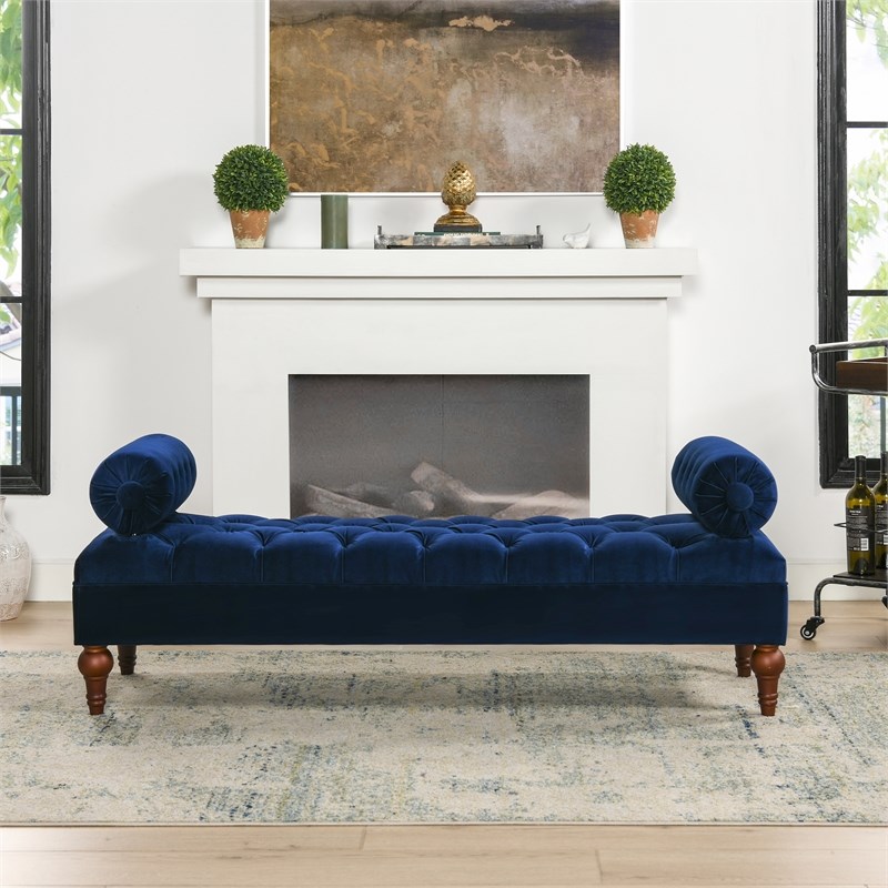 Lewis Bolster Arm Entryway Bench Navy Blue