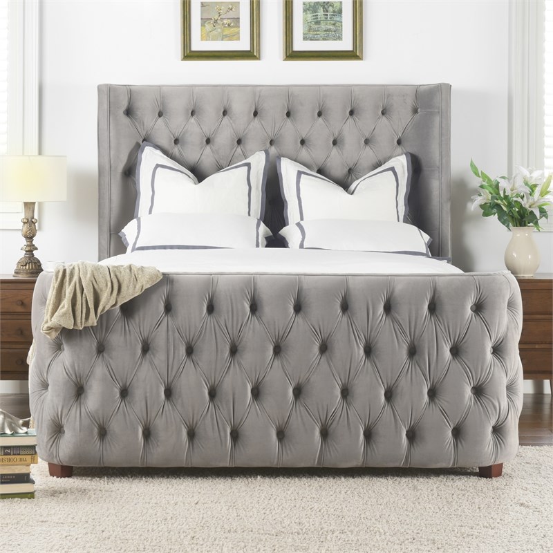 Brooklyn Queen Tufted Velvet Bed Opal Grey Homesquare