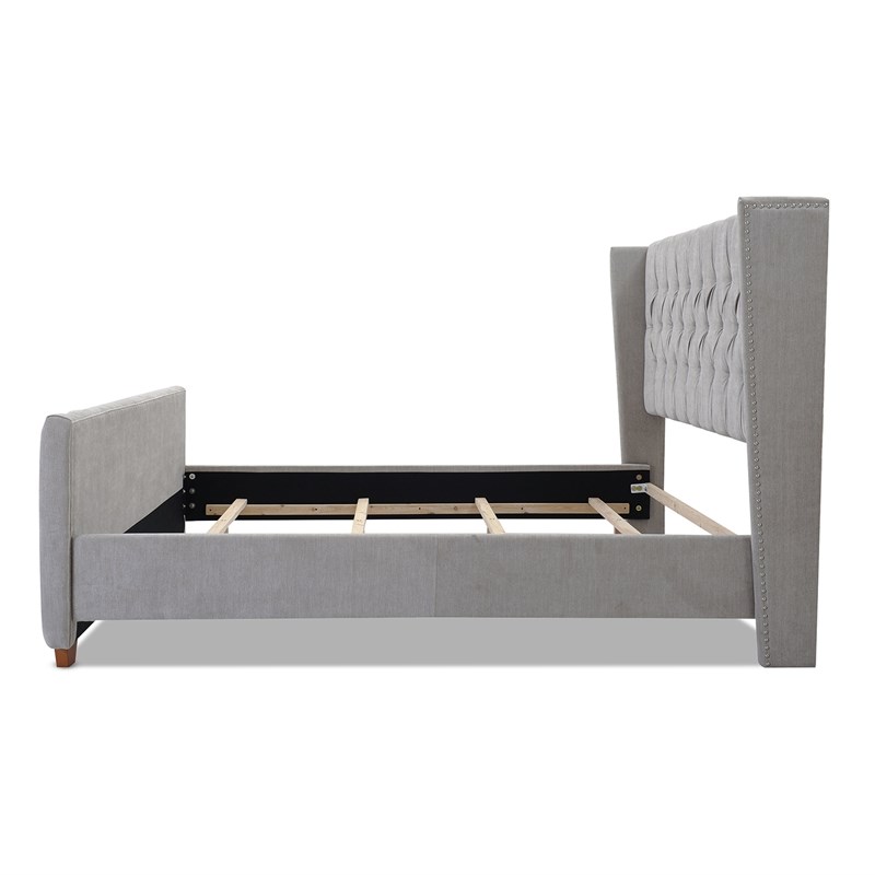 David Tufted Wingback King Bed Silver Grey