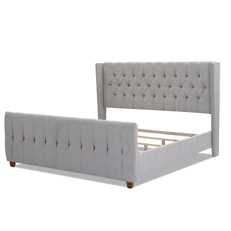 David Tufted Wingback King Bed Silver Grey