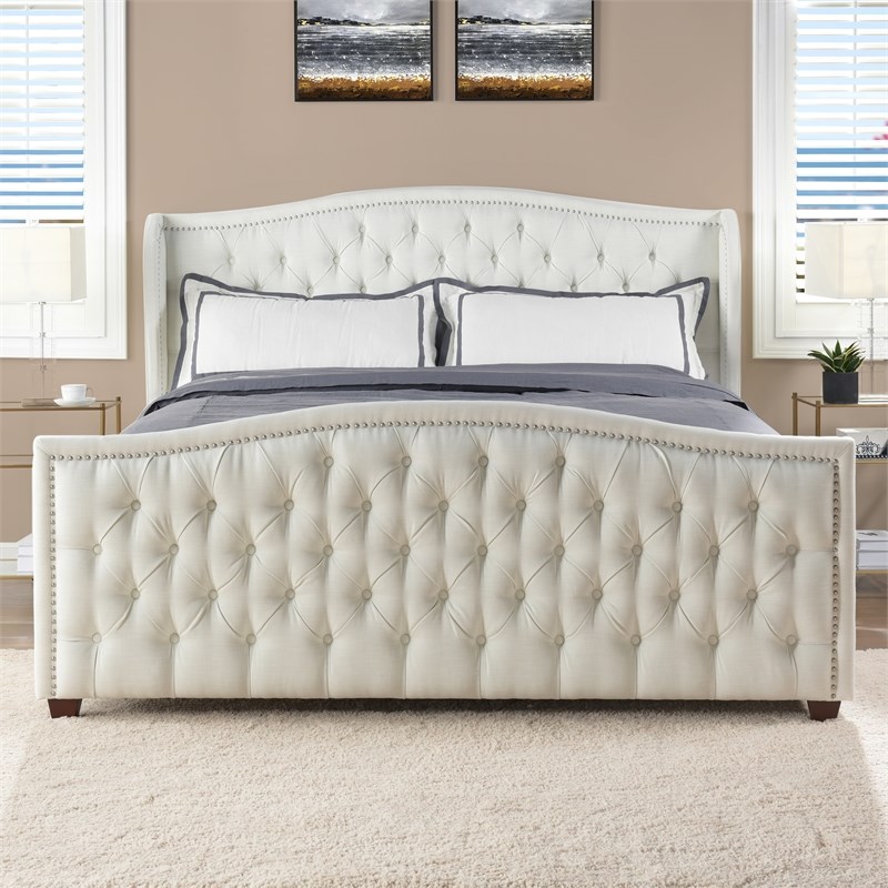 marcella tufted wingback king bed antique white - 52130-4 ...