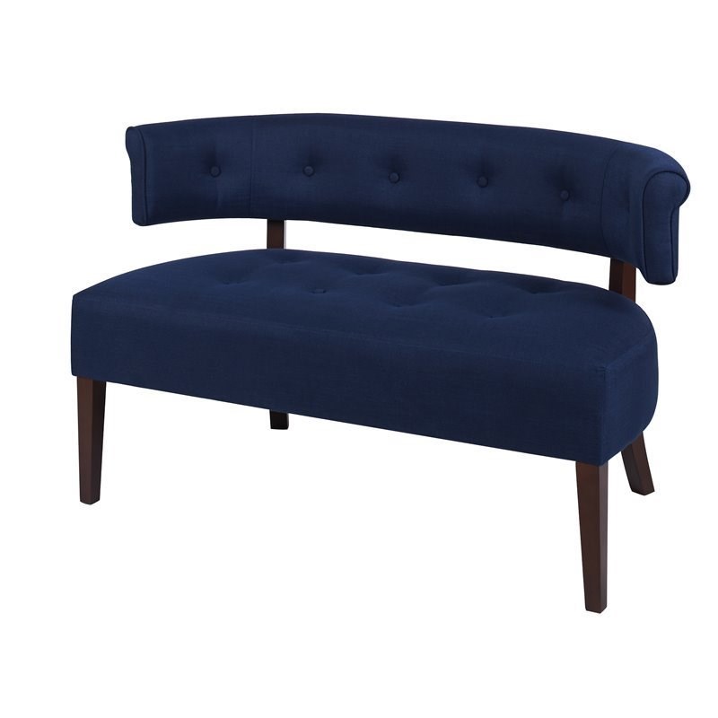 Jennifer Taylor Home Jared Roll Arm Tufted Polyester Fabric Bench Midnight Blue