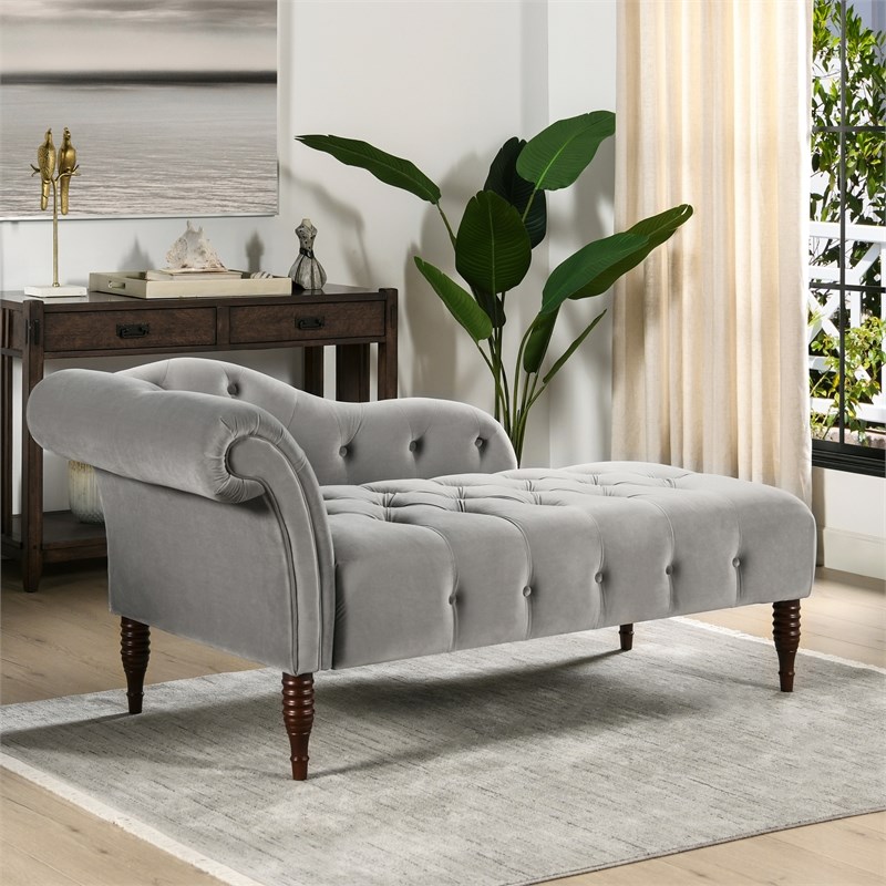Samuel Tufted Roll Arm Chaise Lounge Opal Grey
