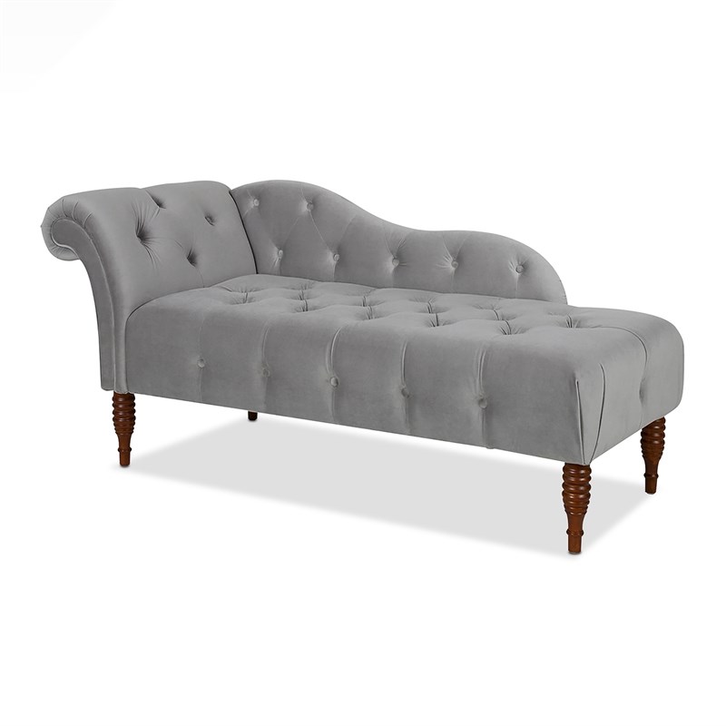 Samuel Tufted Roll Arm Chaise Lounge Opal Grey