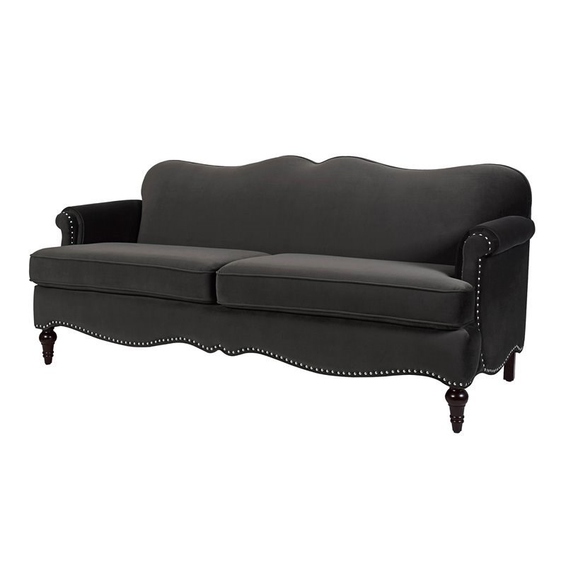 legacy camelback sofa nailhead accents dark charcoal grey 630603860