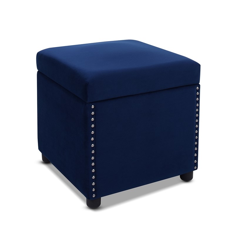 Hailey Storage Cube Ottoman Nailhead Accents Navy Blue Homesquare