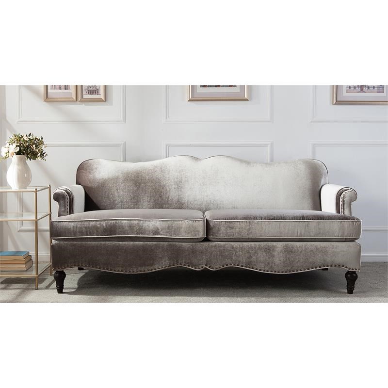 legacy camelback sofa nailhead accents grey 630603674