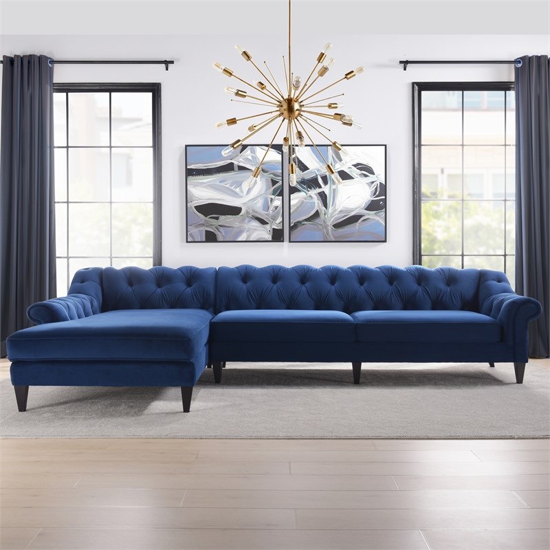 Alexandra Tufted Left Sectional Sofa Navy Blue Velvet Homesquare