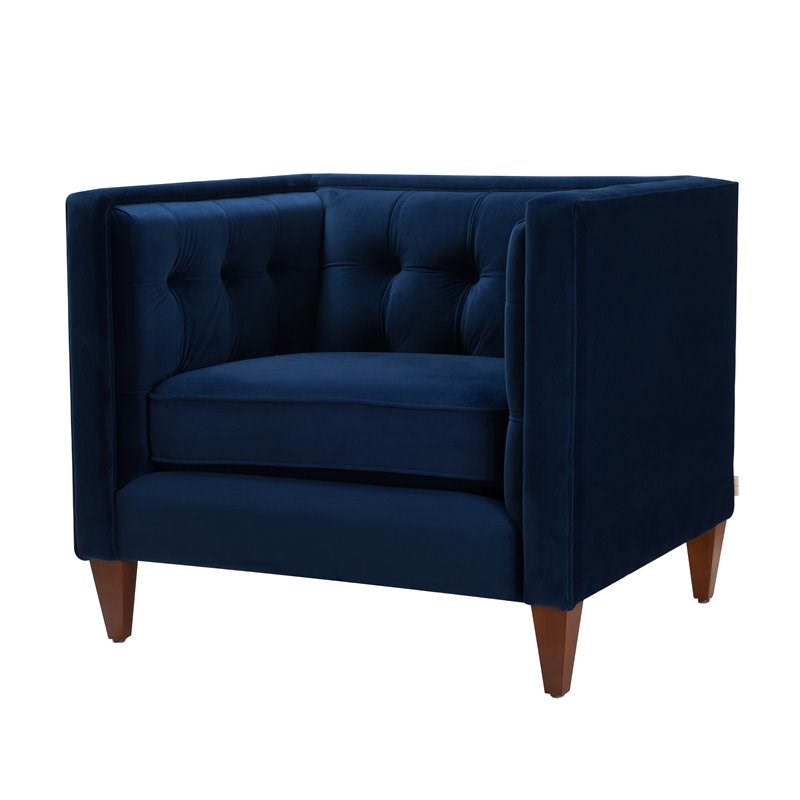 3 Piece Sofa Set of Tuxedo Sofa and Set of 2 Accent Chair in Navy Blue