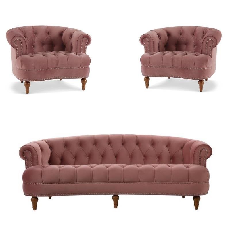 3 Piece Sofa Set of Chesterfield Sofa Tufted and Set of 2 Accent Chair