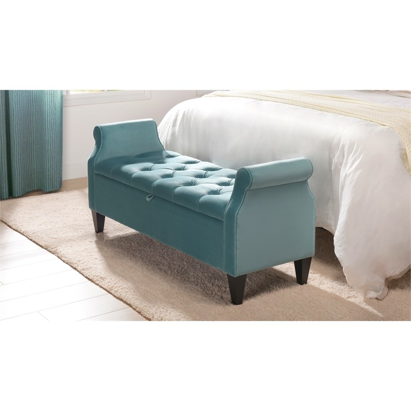 Jacqueline Tufted Roll Arm Storage Bench Arctic Blue Homesquare