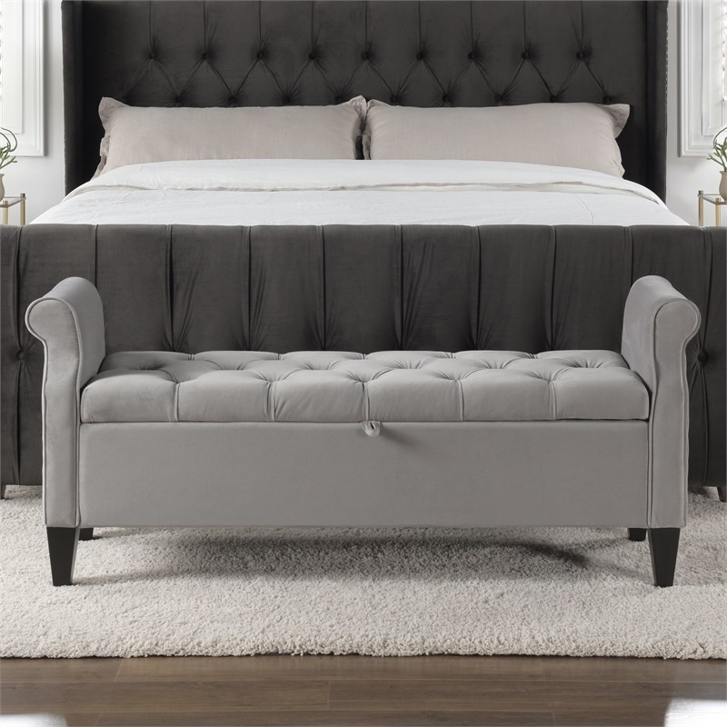 Jacqueline Tufted Roll Arm Storage Bench Grey Homesquare