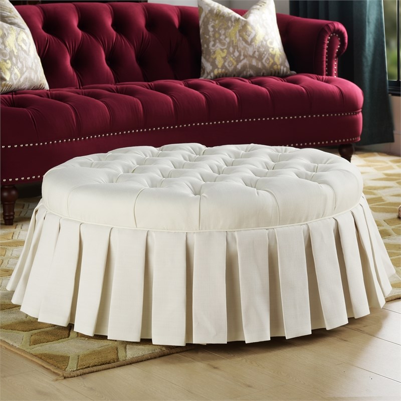Jennifer Taylor Home Luciana Tufted Cocktail Ottoman with Skirt Antique White