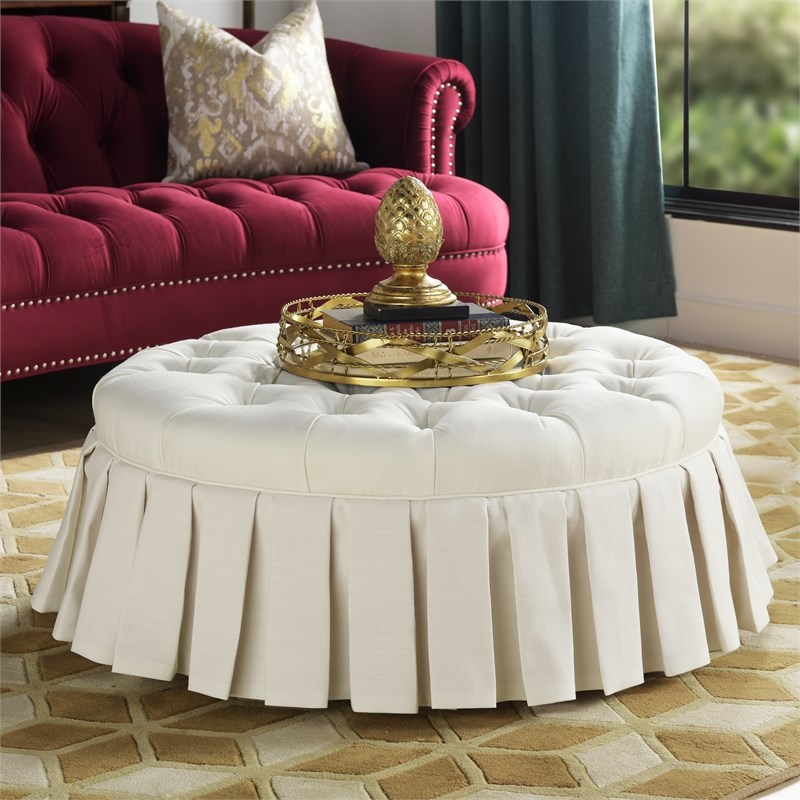 Jennifer Taylor Home Luciana Tufted Cocktail Ottoman with Skirt Antique White