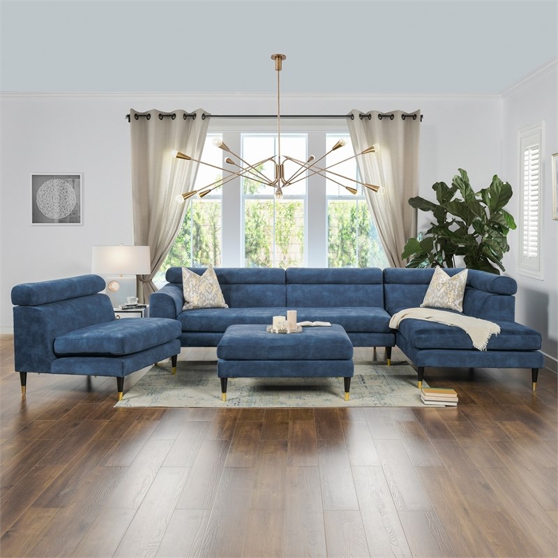 sandy wilson home bartelt sectional chaise sofa imperial blue velvet microfiber s66120rv002
