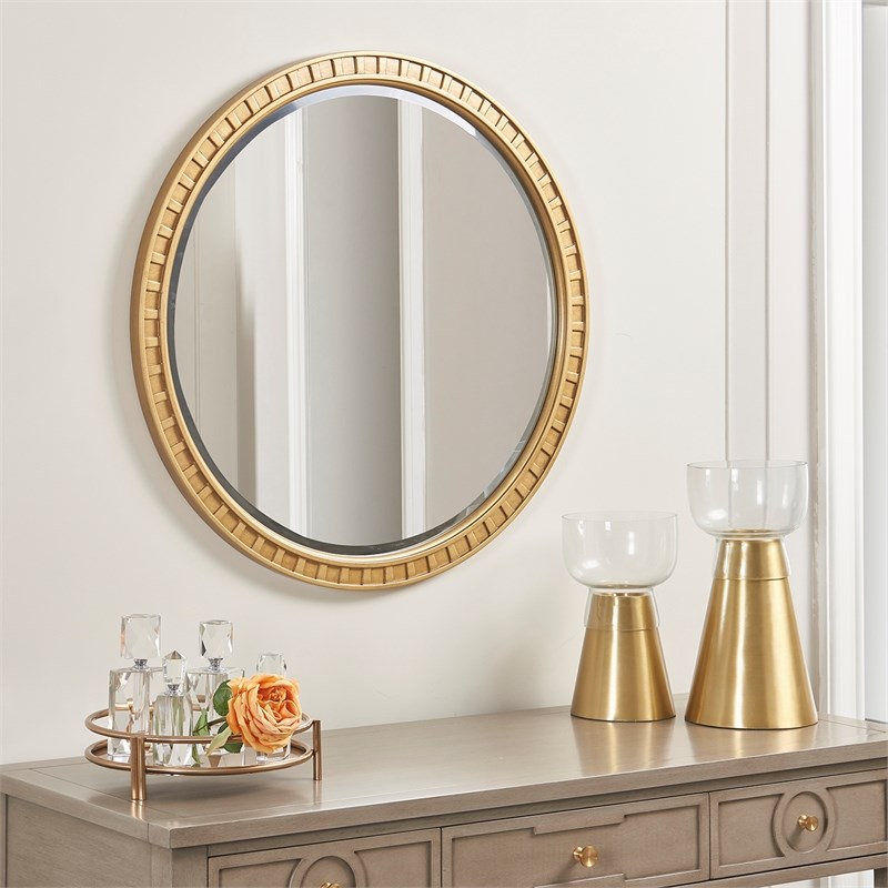 Jennifer Taylor Home Golden Oak Dauphin Round Gold Accent Wall Mirror