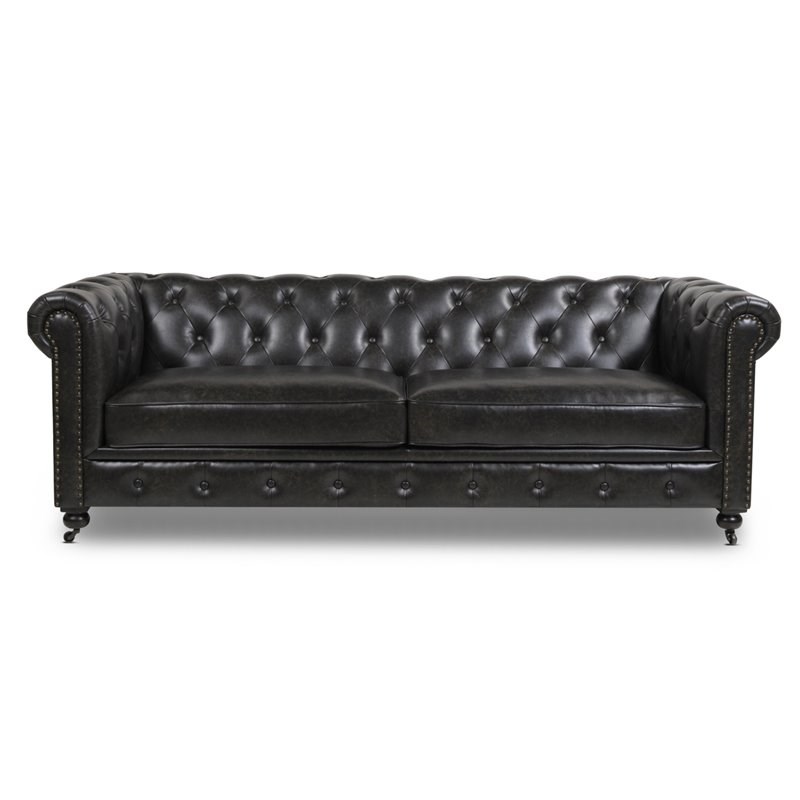 Jennifer Taylor Home Winston Leather Tufted Chesterfield Sofa Vintage