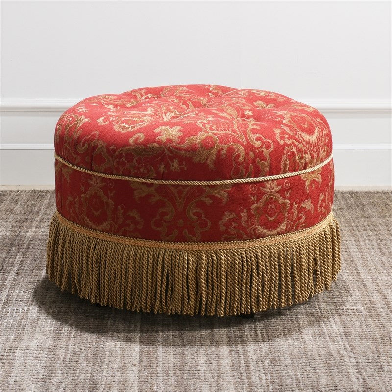 Ramona Tufted Decorative Round Ottoman, Round Red Ottoman