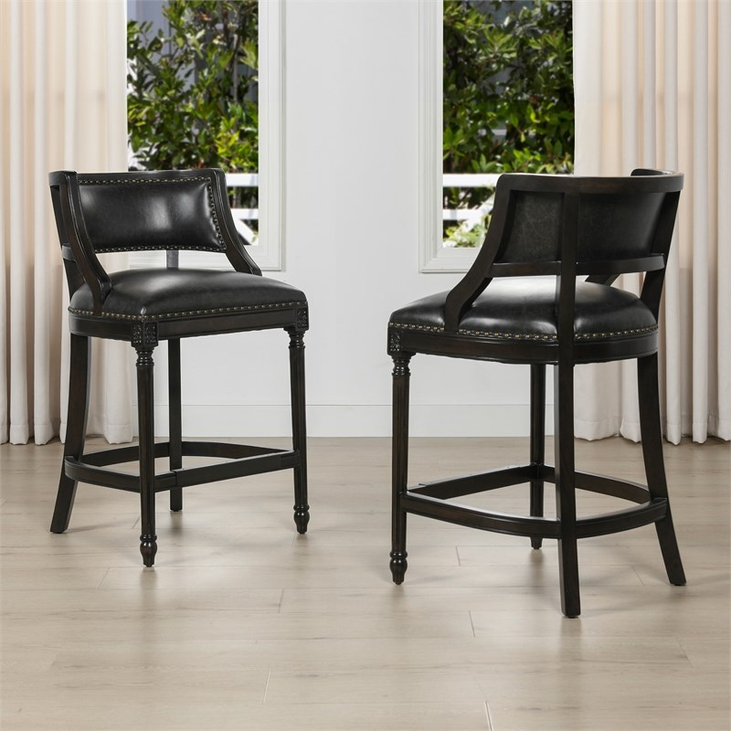 paris 26" farmhouse counter height bar stool black brown faux leather