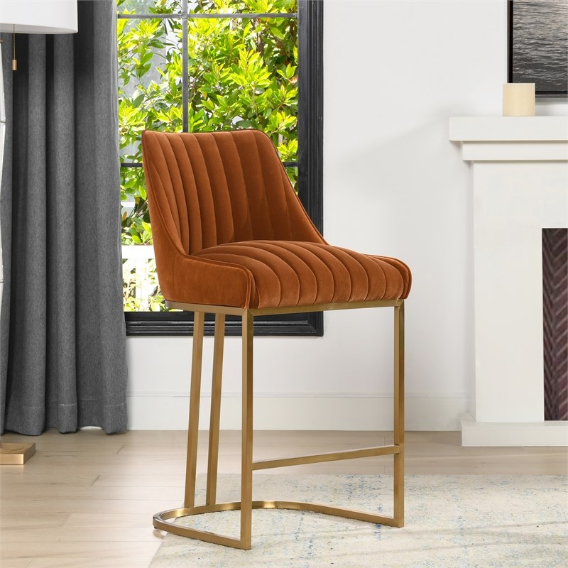 Maddie 26" Modern Glam Gold Base Counter Height Bar Stool Burnt Orange
