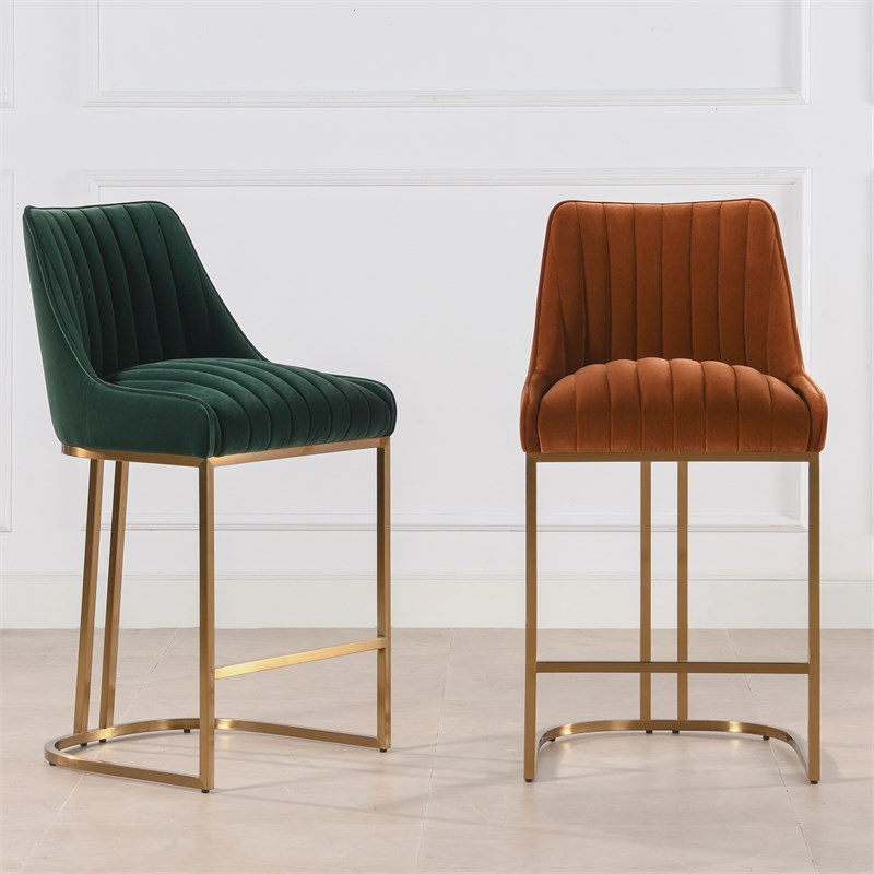 Maddie 26" Modern Glam Gold Base Counter Height Bar Stool Burnt Orange